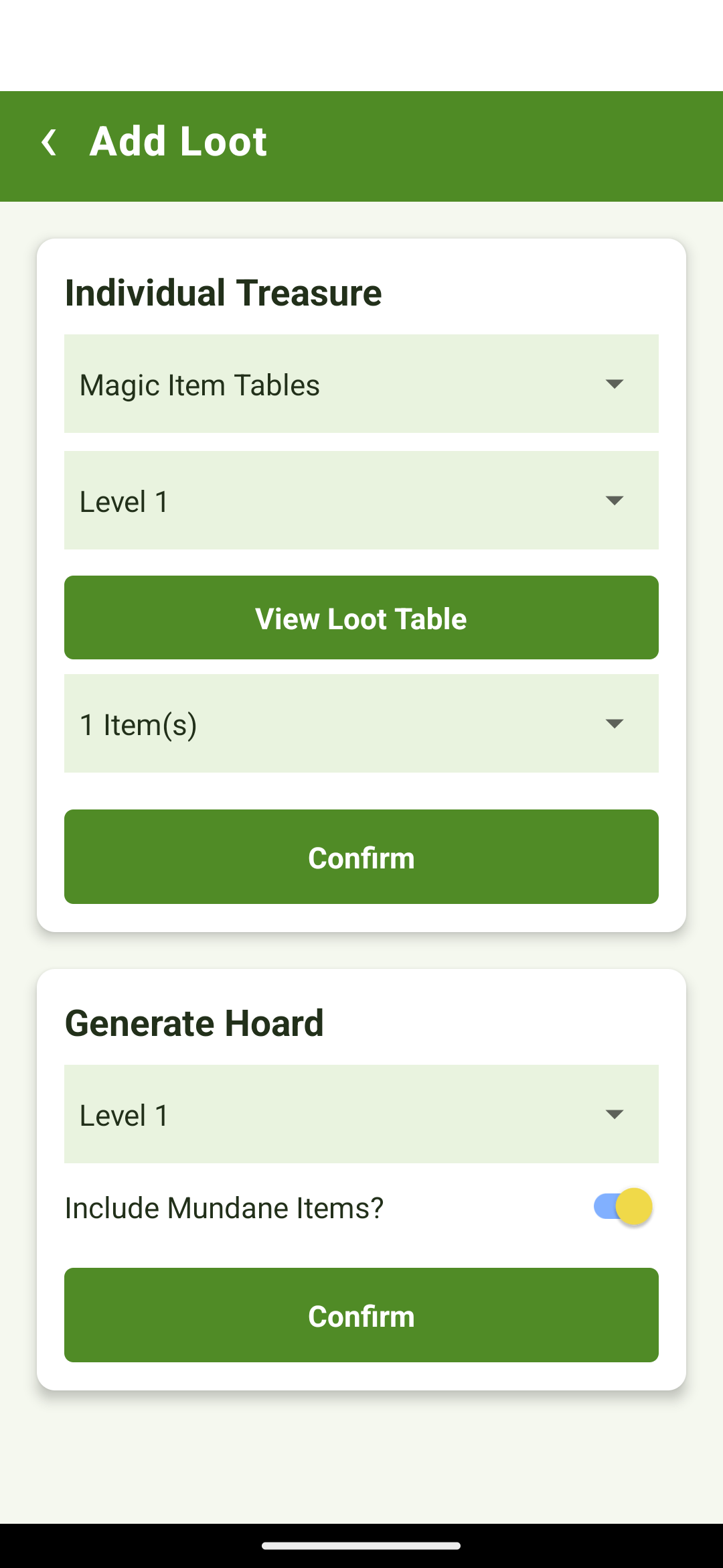 Rolling loot from Individual Treasure and Generate Hoard tables