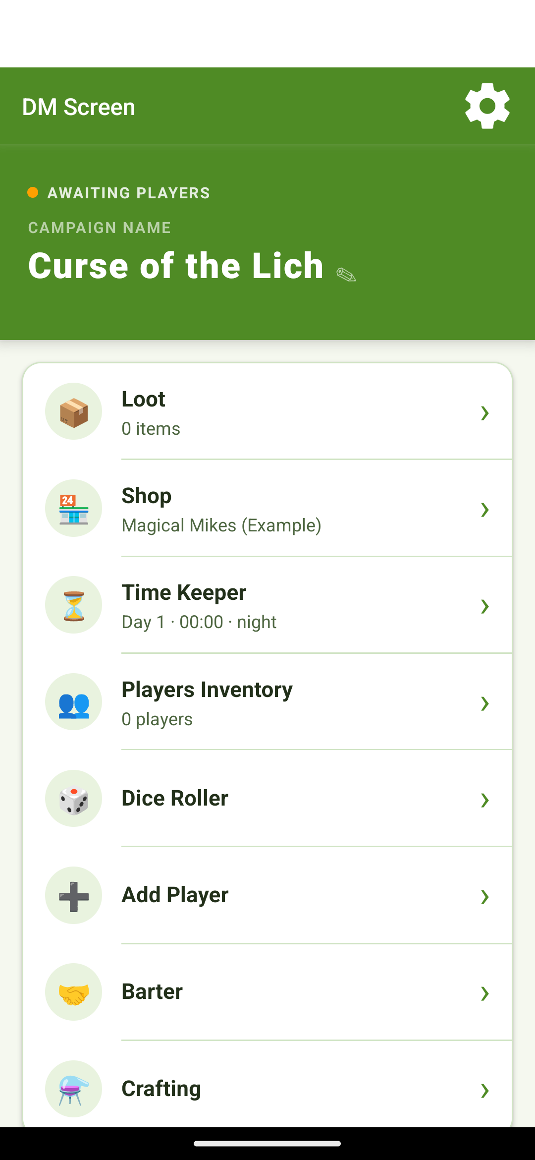The DM Screen: Loot, Shop, Time Keeper, Players Inventory, Dice Roller, Barter, and Crafting, all in one place