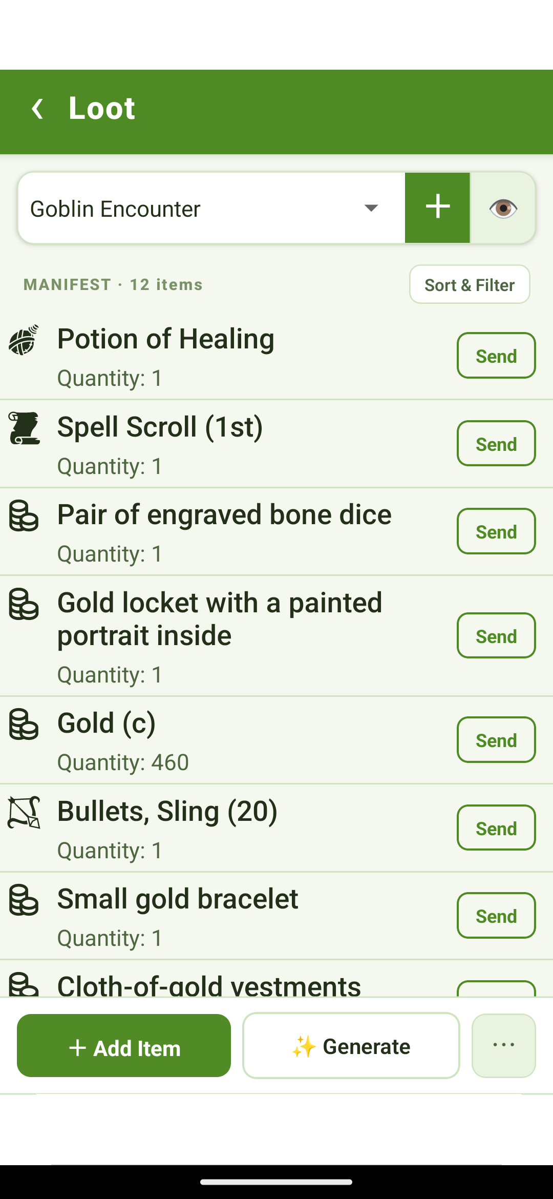 A Loot manifest ready to send to players